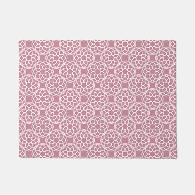 Felpudo Patrón geométrico blanco rosa continuo (Anverso)