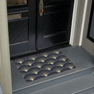 Felpudo Patrón geométrico de estilo Art Deco Azul oscuro