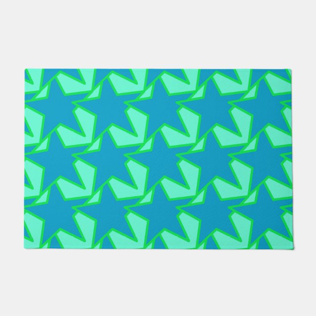 Felpudo Patrón geométrico de estrella moderna, verde jade  (Anverso)