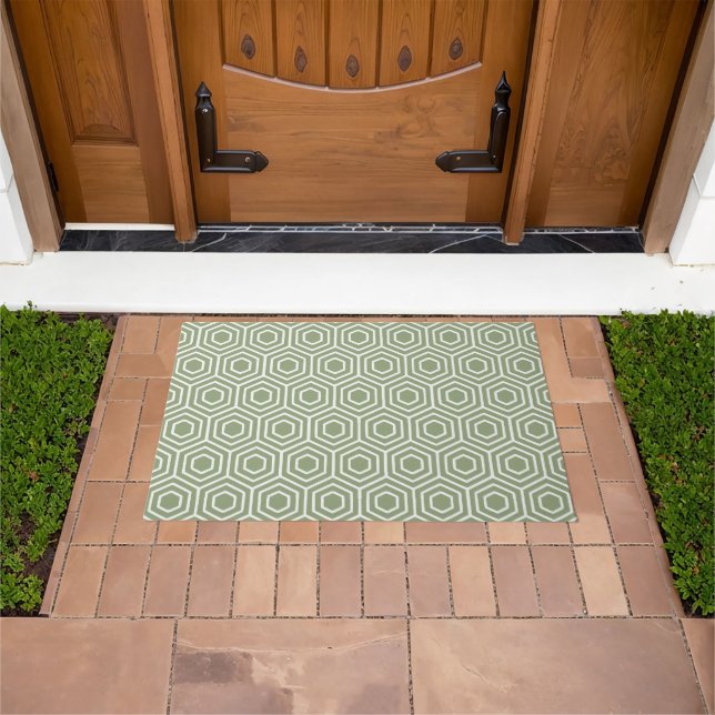 Felpudo Patrón geométrico del Hexágono Verde Sage (Exterior)