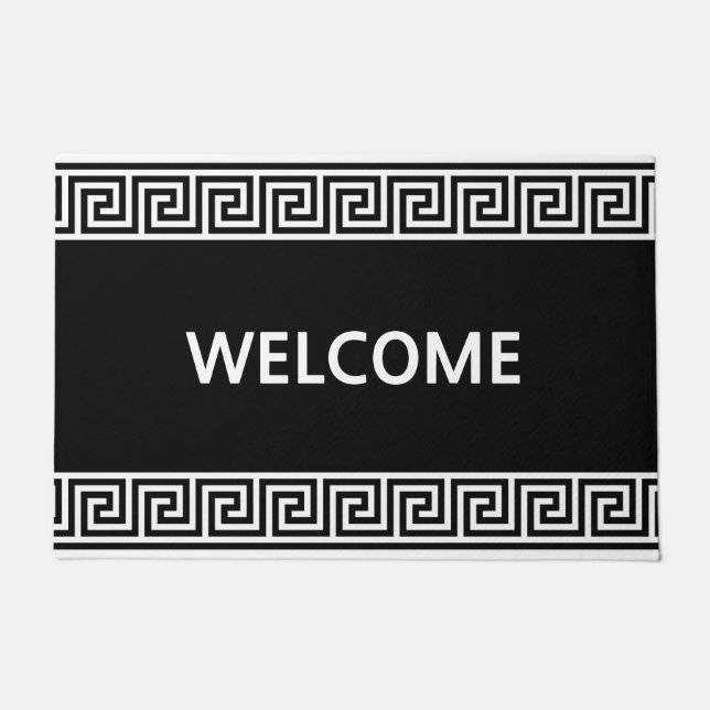 Felpudo Patrón griego elegante sobre negro (Anverso)