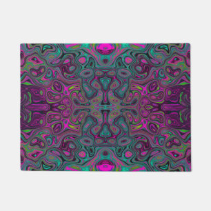 Felpudo Patrón Groovy Abstracto Magenta y Azul Teal