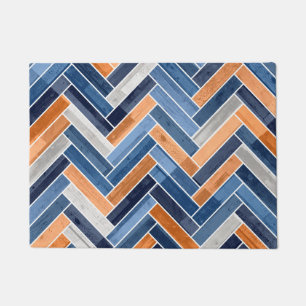 Felpudo Patrón Herringbone en azul y Naranja de la marina