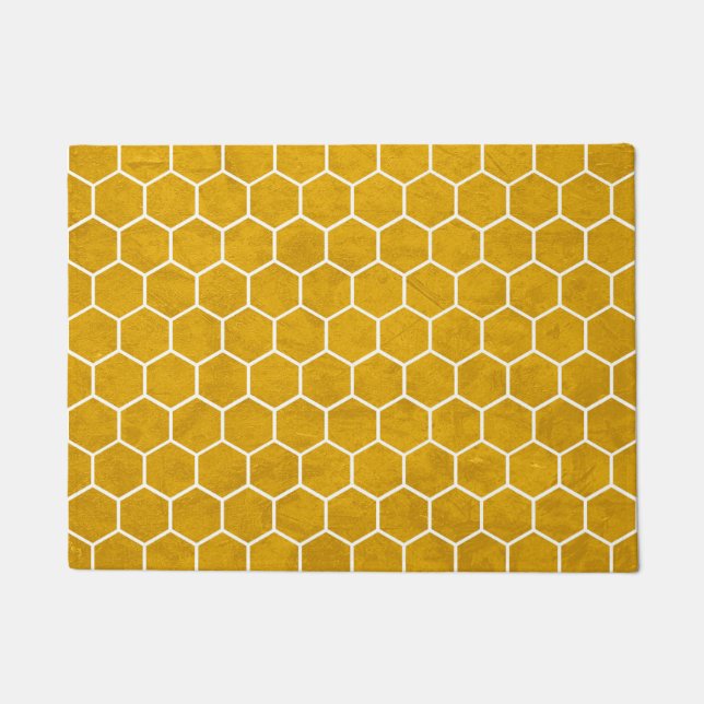 Felpudo Patrón hexagonal exagerado amarillo (Anverso)