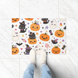 Felpudo Patrón Kawaii de Halloween con Calabazas Adorables