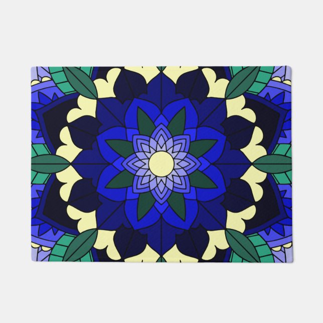 Felpudo Patrón Mandala 02 en azul oscuro (Anverso)