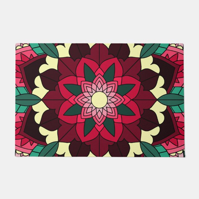 Felpudo Patrón Mandala 02 en rosa profundo (Anverso)