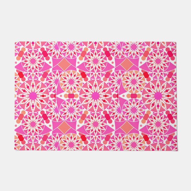 Felpudo Patrón Mandala, tonos rosas y corales (Anverso)