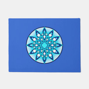 Felpudo Patrón Mandala, turquesa, azul cobalto y blanco