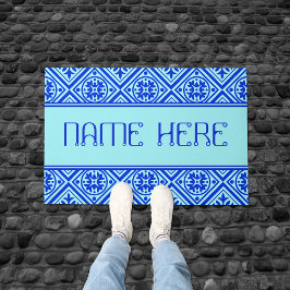 Felpudo Patrón Moderno Del Nombre Personalizado Azul Y Aqu