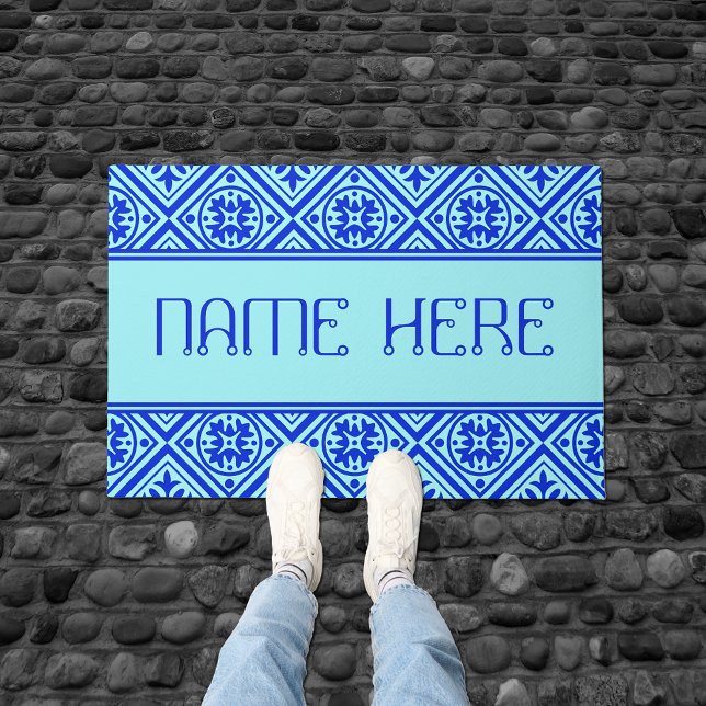 Felpudo Patrón Moderno Del Nombre Personalizado Azul Y Aqu (Subido por el creador)