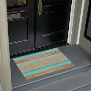Felpudo Patrón moderno Turquoise Faux Gold Purpurinas Str