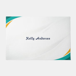 Felpudo Patrón moderno verde y amarillo con Rótulo Persona