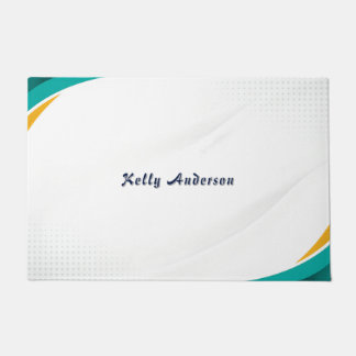 Felpudo Patrón moderno verde y amarillo con Rótulo Persona