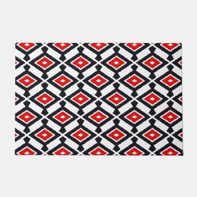 Felpudo Patrón Navajo Ikat, rojo oscuro, negro y blanco (Anverso)