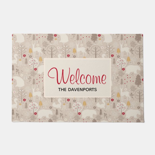 Felpudo Patrón nórdico de animales de la Tierra de bosque (Anverso)