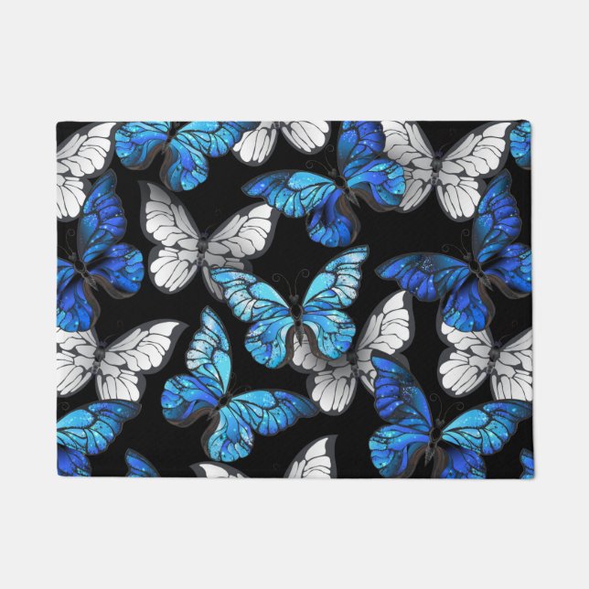 Felpudo Patrón oscuro sin foco con mariposas azules morfo (Anverso)
