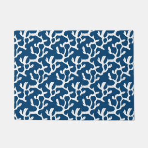 Felpudo Patrón Repetidor De Coral Abstracto Azul Y Blanco