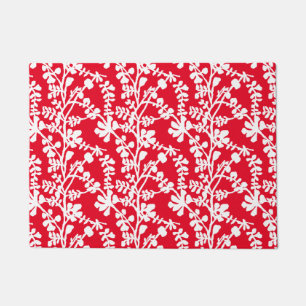 Felpudo Patrón Repetidor Floral Rojo Y Blanco