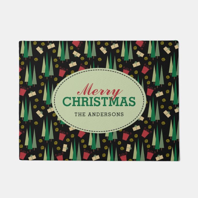 Felpudo Patrón Retro de Árbol de Navidad (Anverso)
