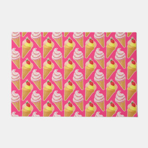 Felpudo Patrón rosa de Kawaii con helado de fresa