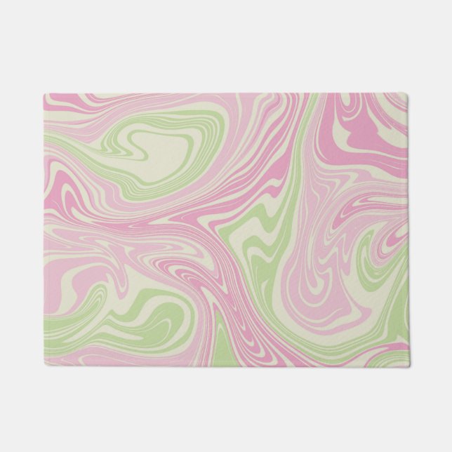 Felpudo Patrón rosa Verde De Swirl Líquido (Anverso)