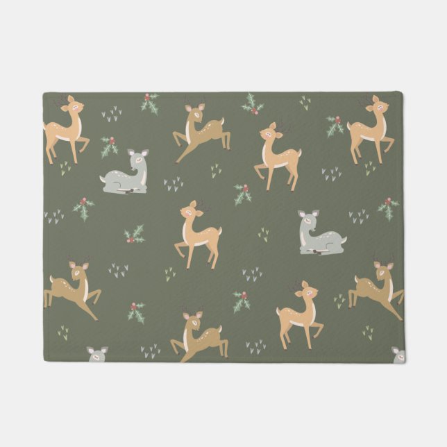 Felpudo Patrón sin costura de ciervos navidades (Anverso)