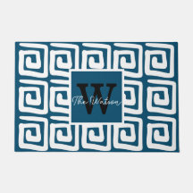 Patrón suave azul marino griego clave monograma mo