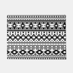 Felpudo Patrón vectorial geométrico azteca blanco y negro