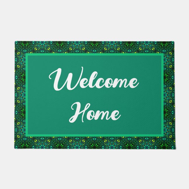 Felpudo Patrón verde esmeralda de bienvenida (Anverso)