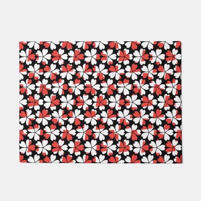 Felpudo Patrones de flores rojas blancas lindas (Anverso)