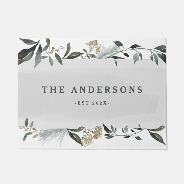 Felpudo Patrulla de mostaza y acuarela de oliva personaliz (Anverso)