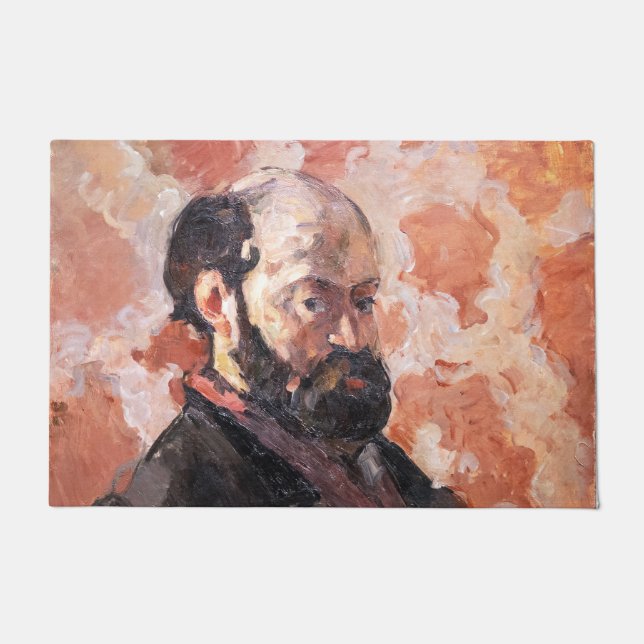 Felpudo Paul Cezanne - autorretrato de fondo rosa (Anverso)