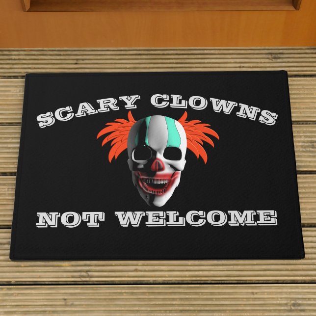 Felpudo Payasos asustados no dan la bienvenida a la felíz  (Clowns are not welcome at your door. This doormat will turn them away)
