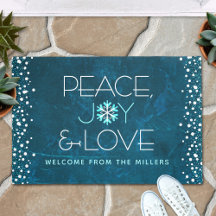 Peace Joy Love Blue Holiday Bold Moderno Snowflake