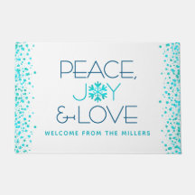 Peace Joy Love Holiday Turquoise Snowflake Name