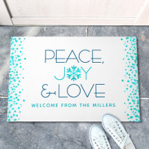 Peace Joy Love Holiday Turquoise Snowflake Name