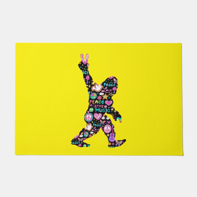 Felpudo Peace Love Bigfoot Hippie Funny Bigfoot Lover (Anverso)