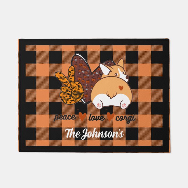 Felpudo Peace Love Corgi Door Mat (Anverso)