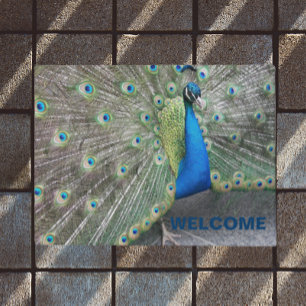 Felpudo Peacock Feathers Foto Bienvenida