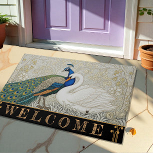 Felpudo Peacock & Swan Art Nuovo Invierno / Floral de oro
