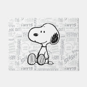 Felpudo PEANUTS   Snoopy on Black White Comics