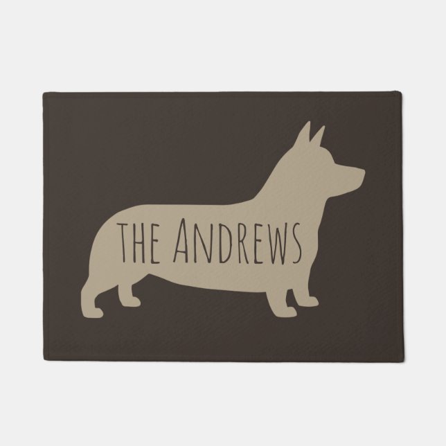 Felpudo Pembroke Welsh Corgi Silhouette con texto Personal (Anverso)