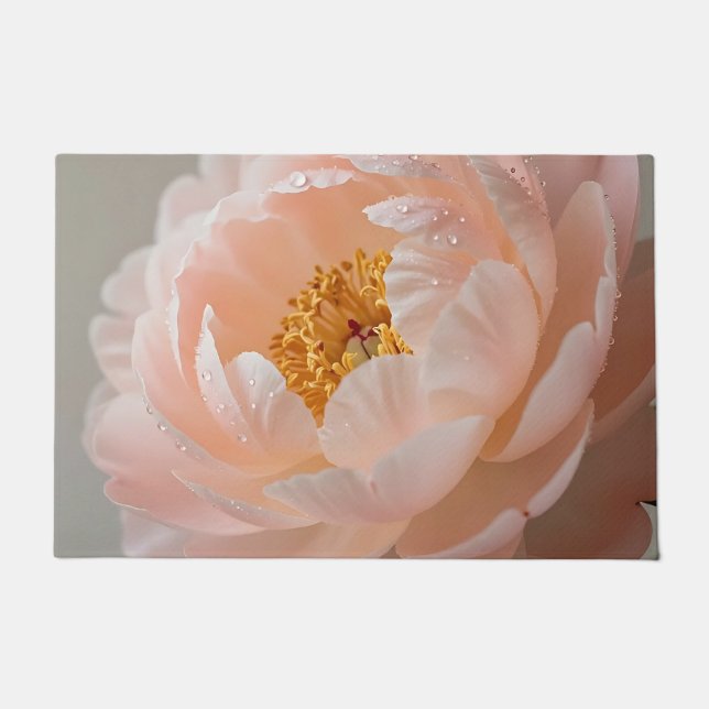 Felpudo Peonía Rosa Suave con Gotitas de Rocío (Anverso)