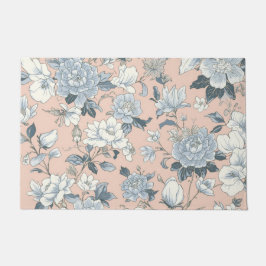 Felpudo Peonías Azules Floral Botánico Vintage Melocotón
