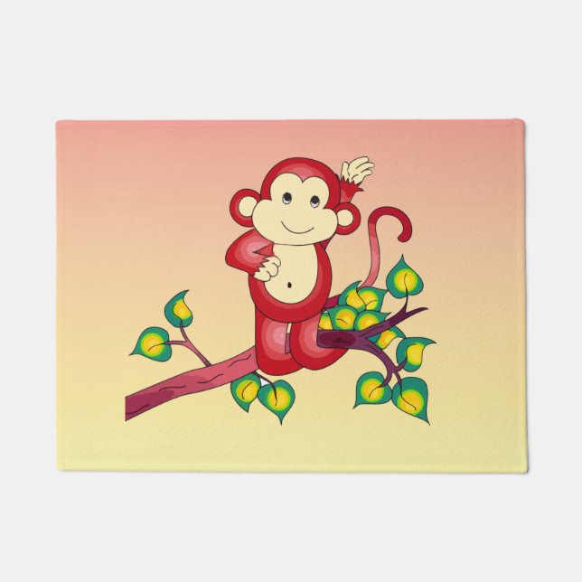 Felpudo Pequeño Doormat dulce del animal de Red Monkey (Anverso)