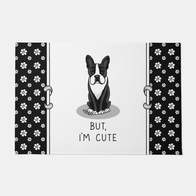 Felpudo Pero, soy un perro gracioso del Boston Terrier (ne (Anverso)