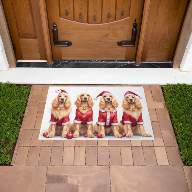 Felpudo Perro afgano de Navidad con sombrero de Santa (Exterior)