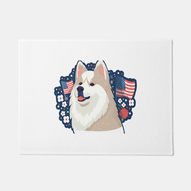 Felpudo Perro Akita con tema del día de la independencia (Anverso)