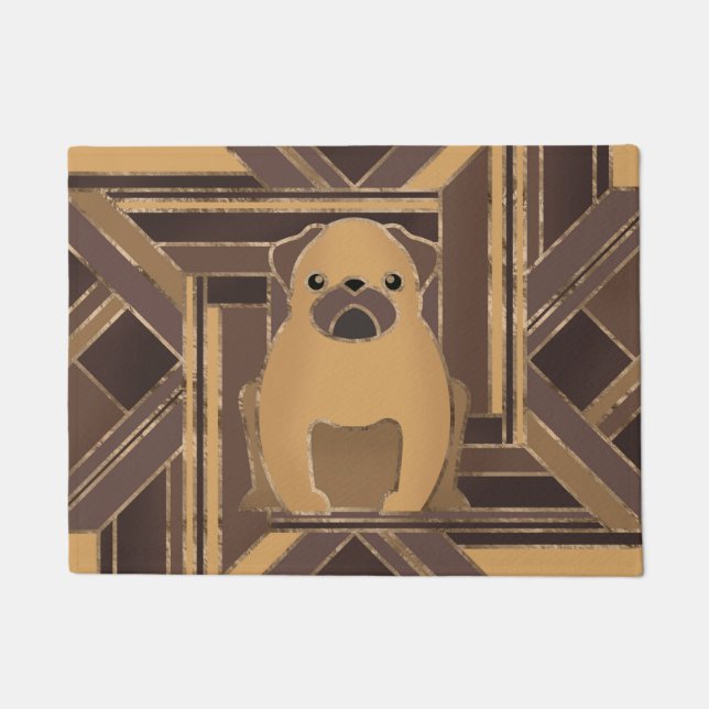 Felpudo Perro Art Deco Pug - Pastel Gold (Anverso)